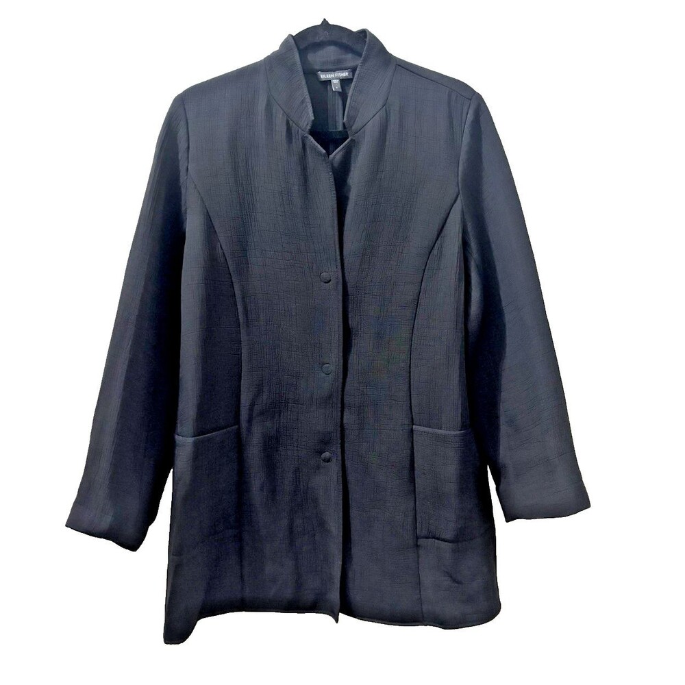 Eileen Fisher Size S Womens Black Silk Blend Light Magnet Closure Jacket - EUC